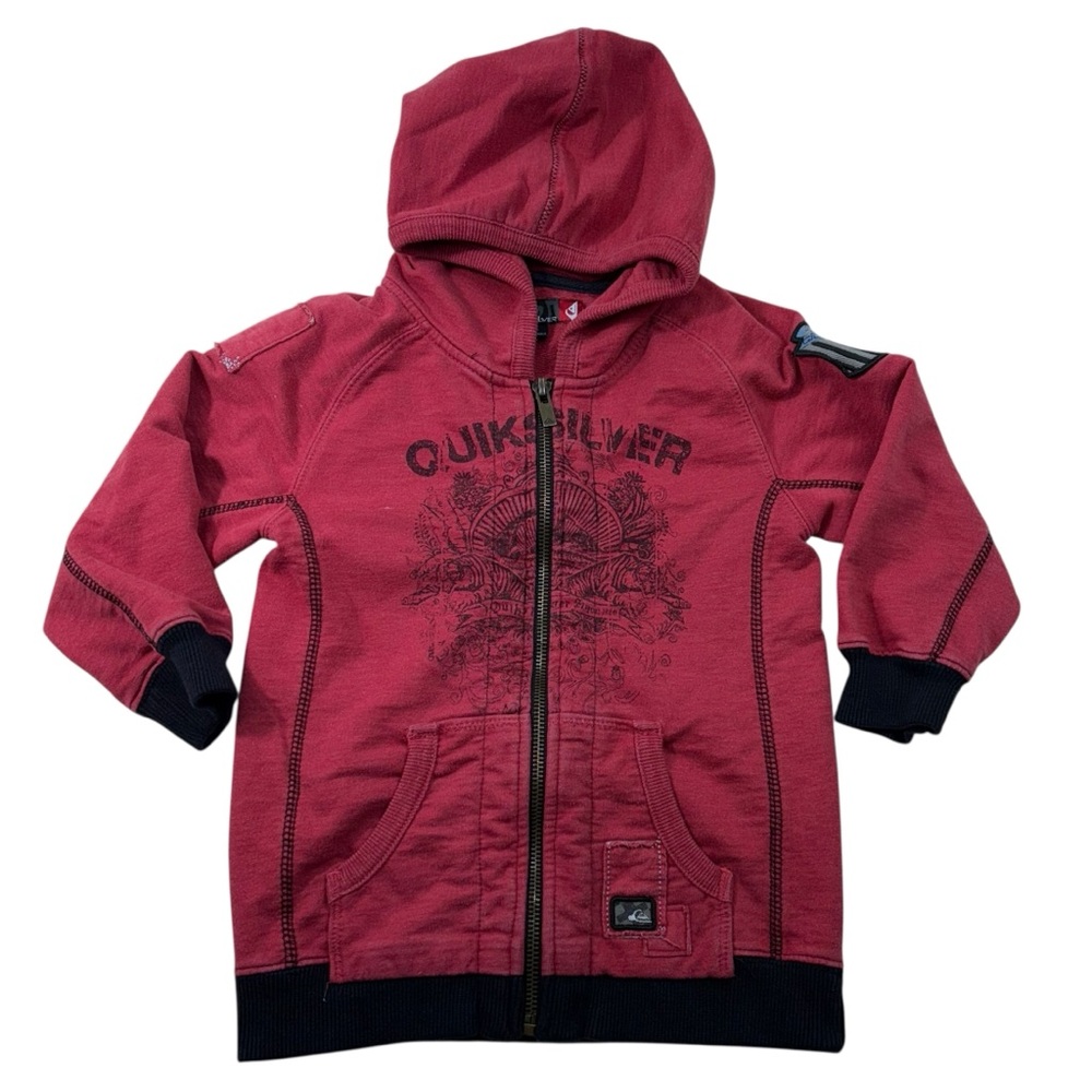 Quiksilver Vintage Y2K Grunge Graphic Full Zip Fleece Jacket Hoodie Youth 3T 00s - Picture 1 of 11